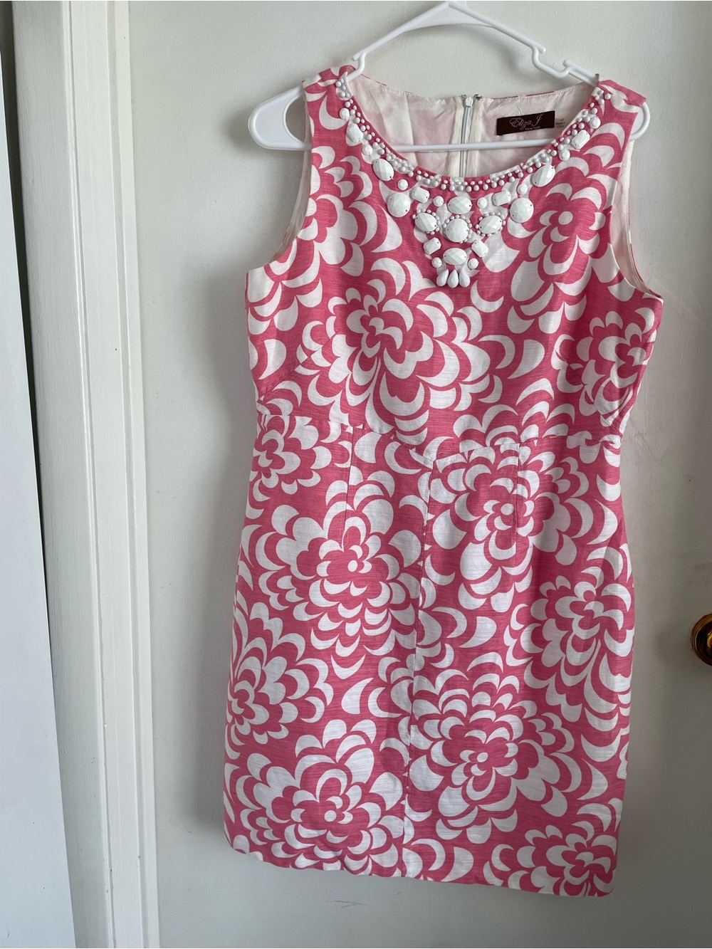 Eliza J Pink & White Floral Jewel-Neck Midi Dress